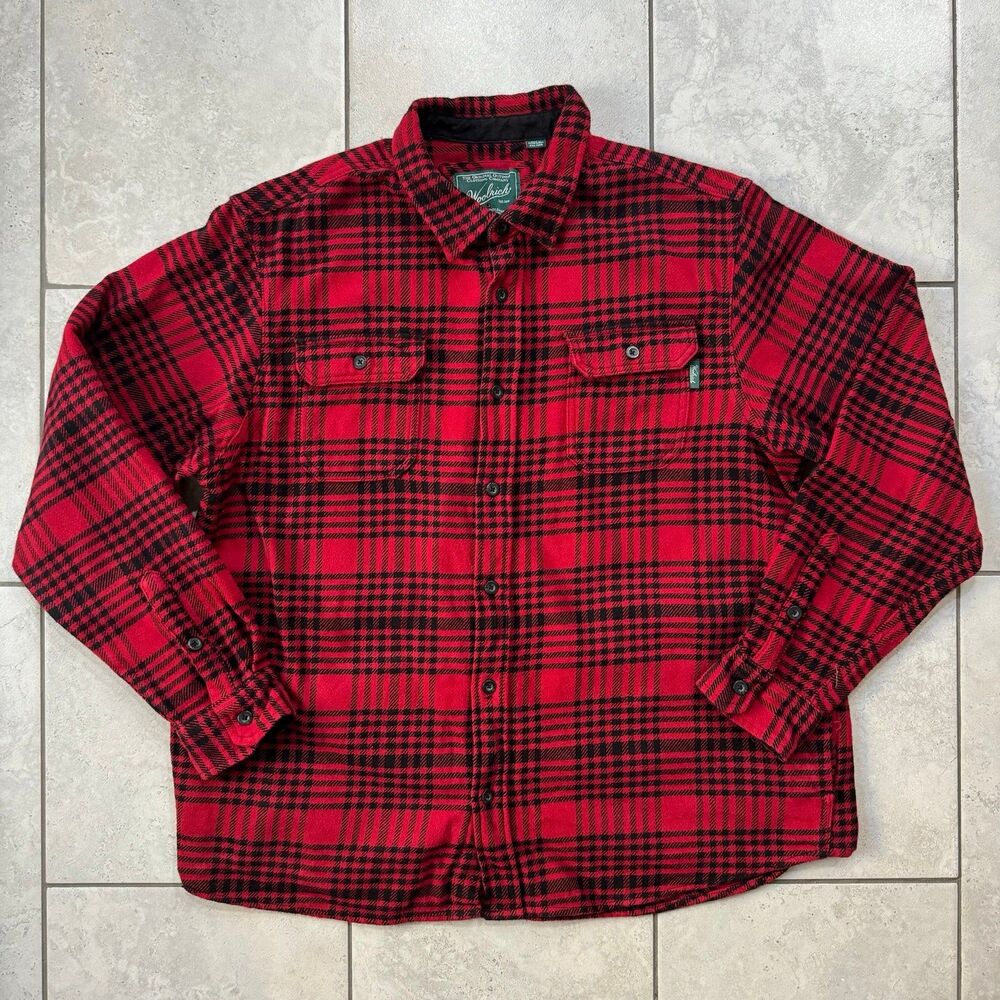 VINTAGE Woolrich Plaid Flannel Long Sleeves Shirt Shacket Men XL Red